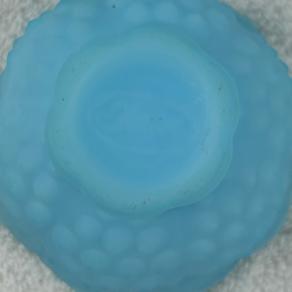 VTG 70s Fenton Satin Sky Blue Milk Glass Hobnail Fairy Lamp Light Votive - Picture 13 of 16